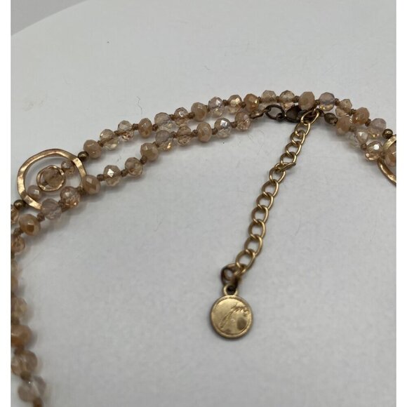 Gold & Crystal Beaded Multi-Layer Necklace With Large Hammered Rings  M07 - Picture 7 of 7